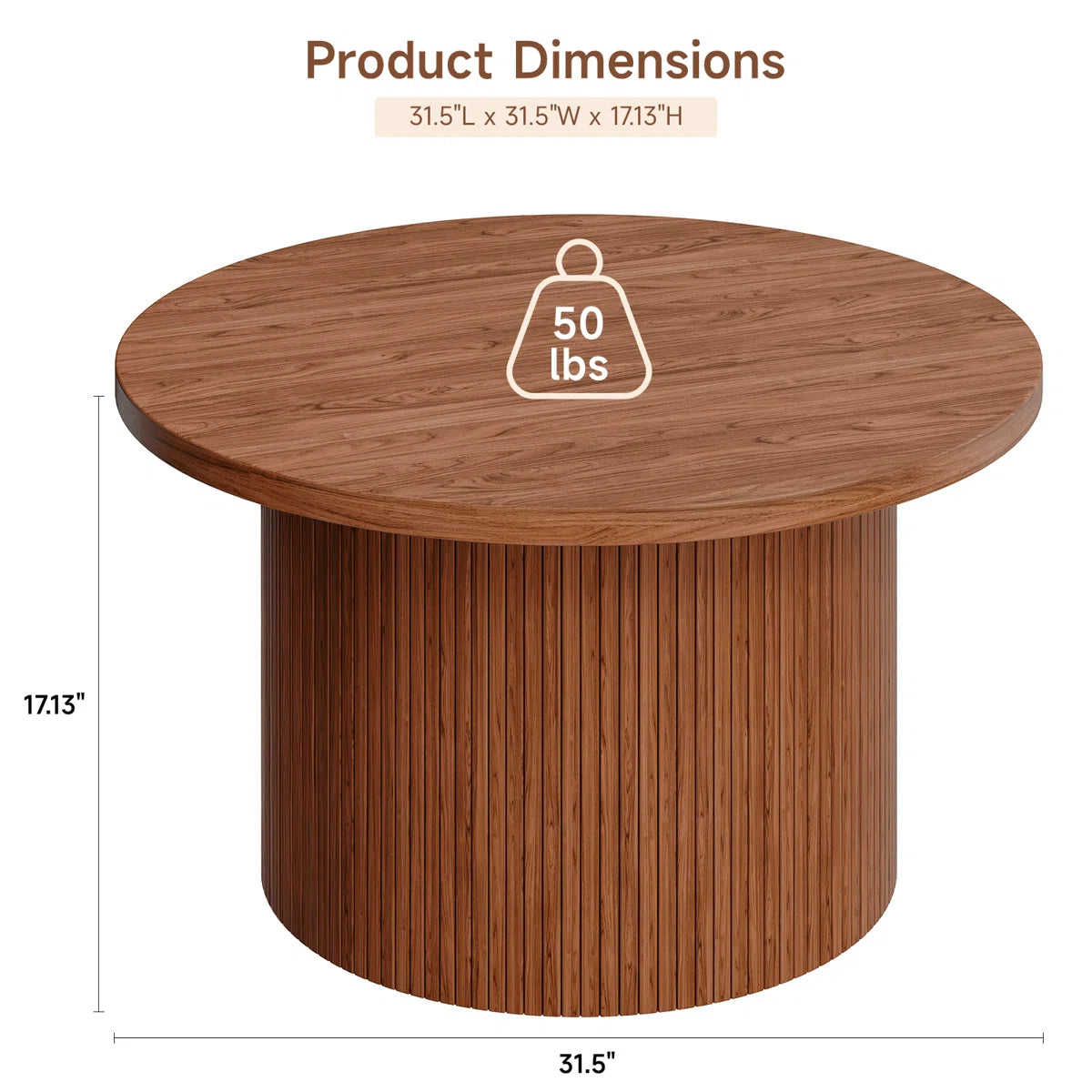 Round Coffee Table With Woodgrain Top And Tambour Shade Accents For Living Room