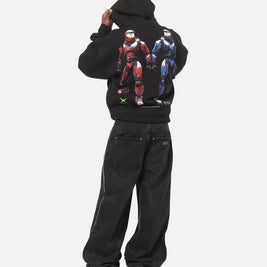 73Studio X Halo Xbox Red Vs Blue Split Hoodie Black - Scentleo
