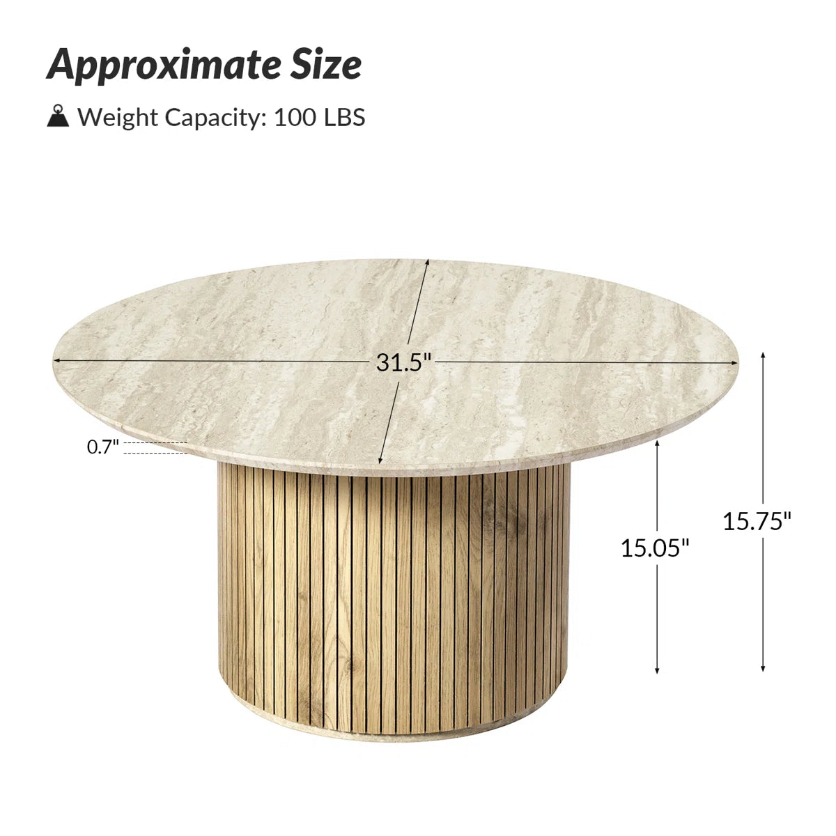 Marrina Modern Coffee Table With Vertical Fluted Wooden Base