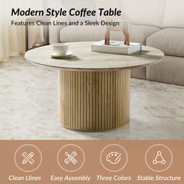 Marrina Modern Coffee Table With Vertical Fluted Wooden Base