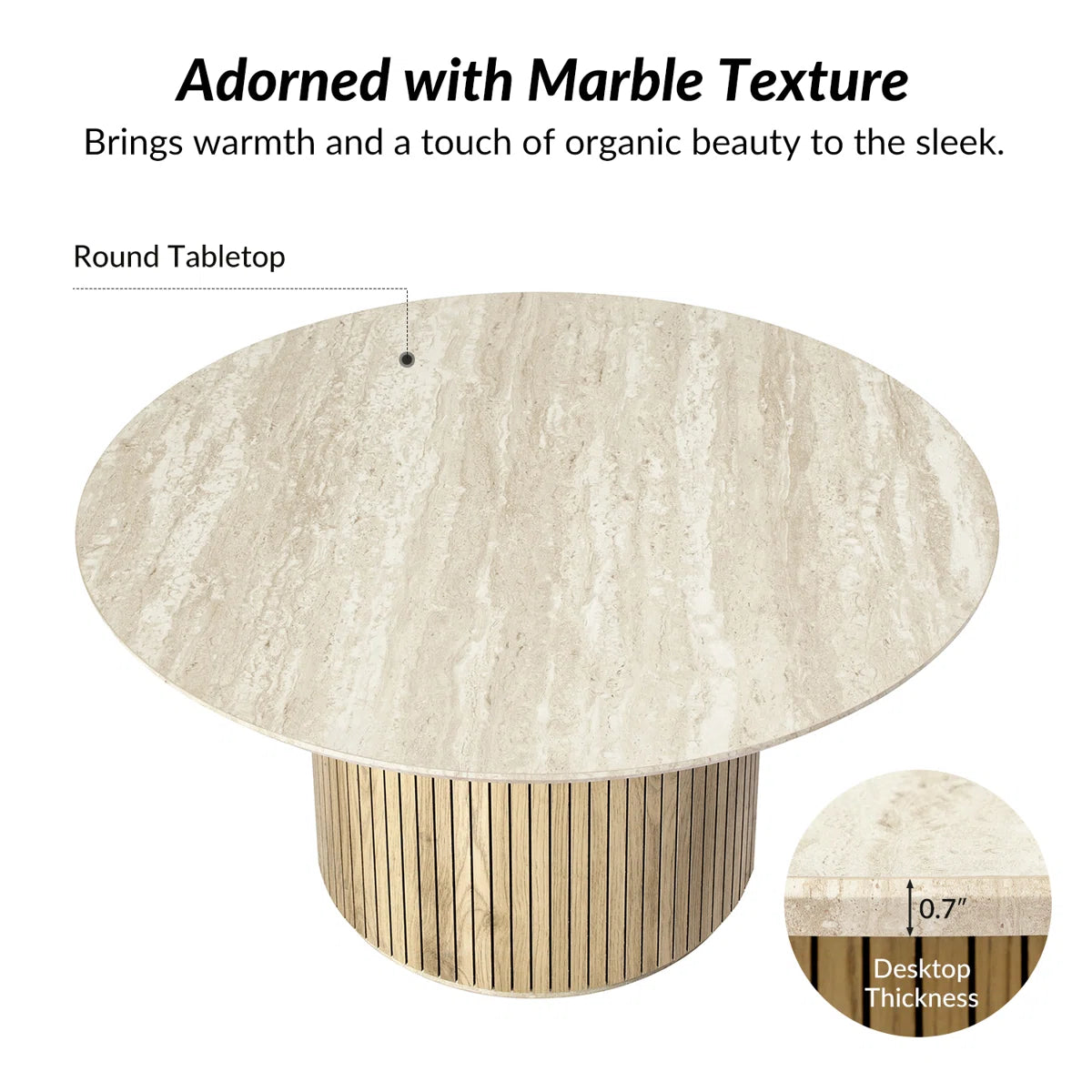 Marrina Modern Coffee Table With Vertical Fluted Wooden Base