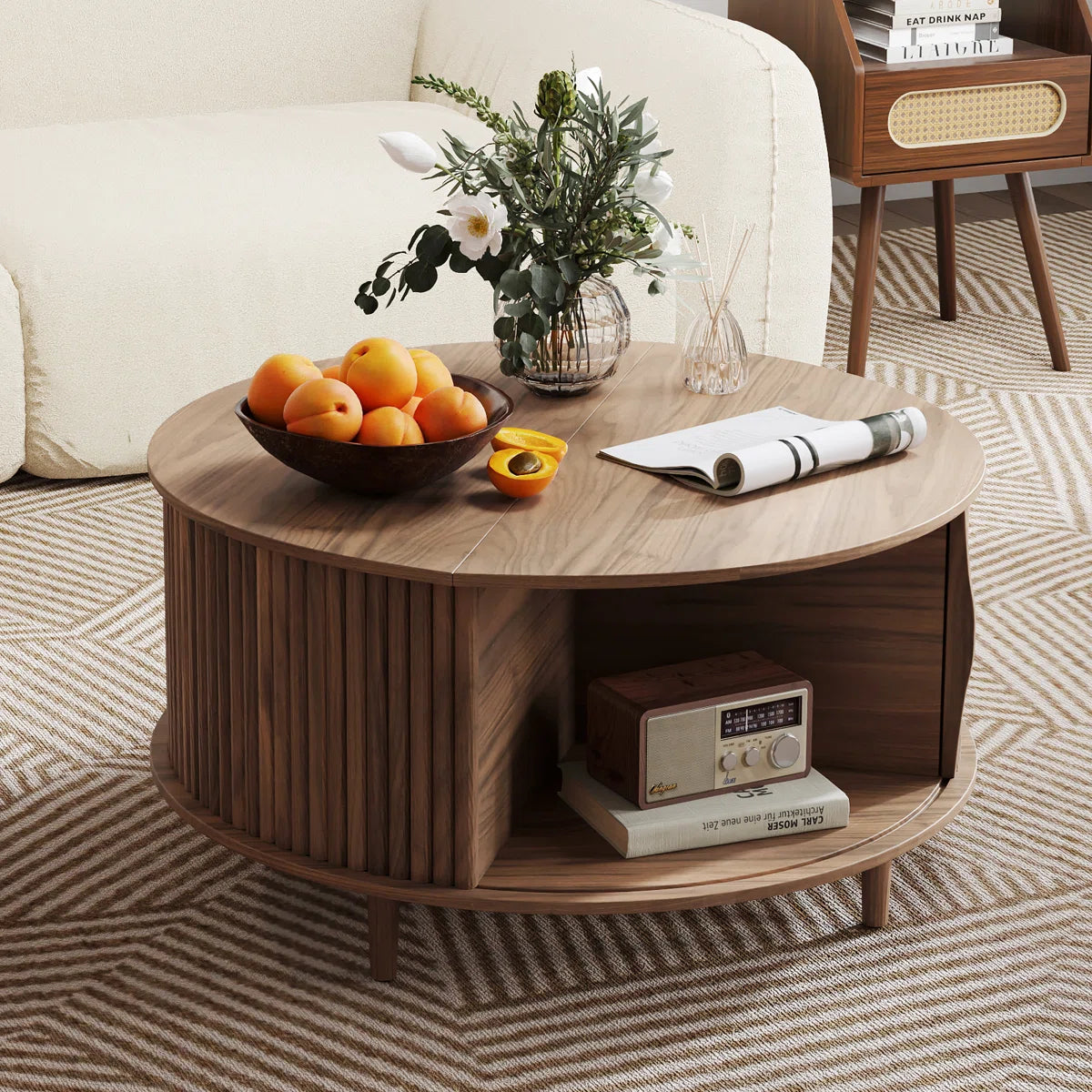 Mid Century Modern Round Coffee Table With Storage