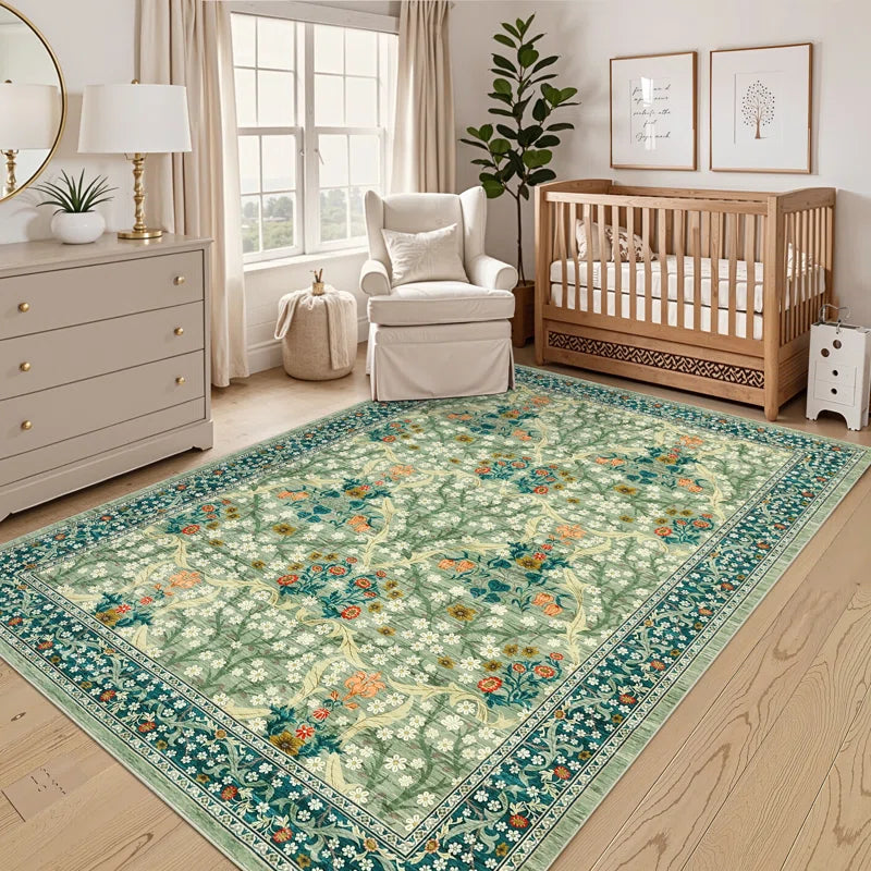 Vintage Floral Area Rug Stain Resistant Easy Cleaning Indoor
