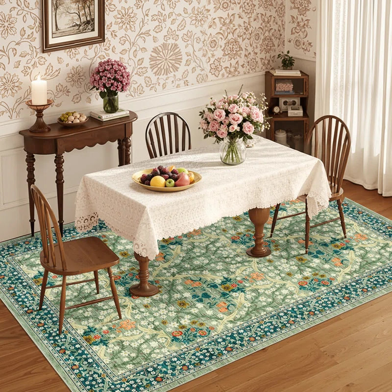 Vintage Floral Area Rug Stain Resistant Easy Cleaning Indoor