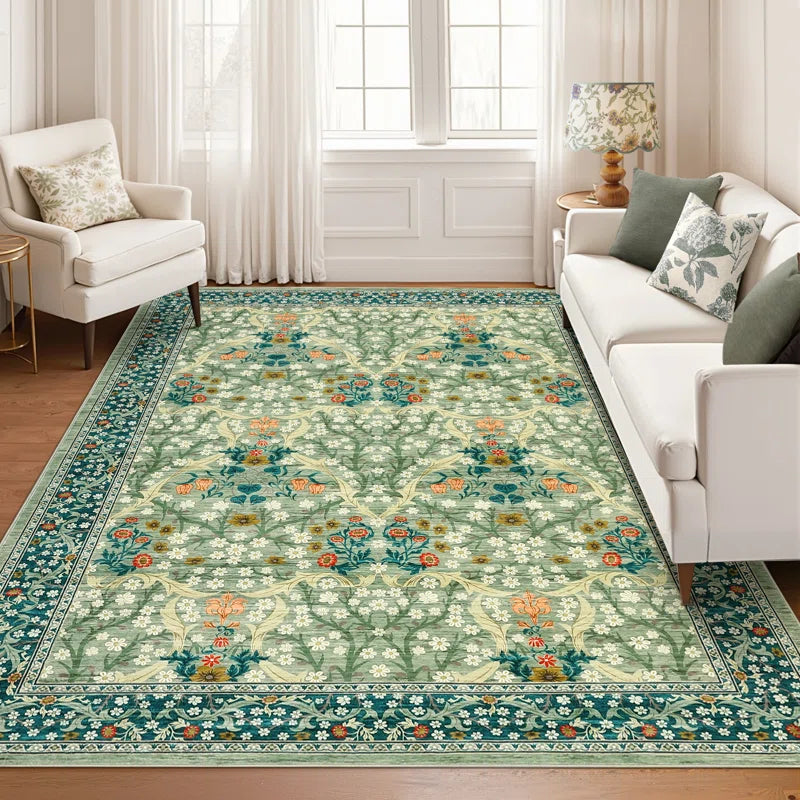 Vintage Floral Area Rug Stain Resistant Easy Cleaning Indoor