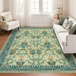 Vintage Floral Area Rug Stain Resistant Easy Cleaning Indoor