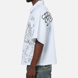 Ed Hardy Ghost Tattoo Button Up Shirt Blue Pinstripe - Scentleo
