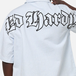 Ed Hardy Ghost Tattoo Button Up Shirt Blue Pinstripe - Scentleo