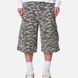 MNML Distressed Ultra Baggy Cargo Shorts Camo - Scentleo
