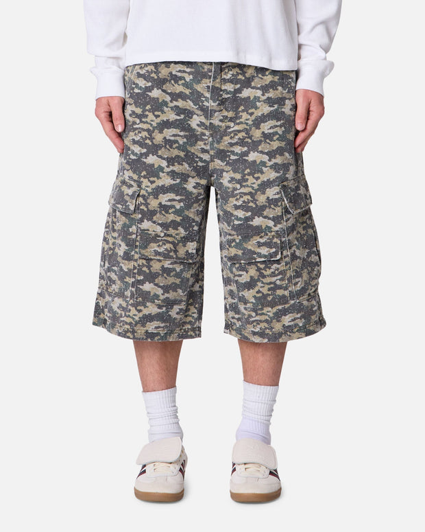 MNML Distressed Ultra Baggy Cargo Shorts Camo - Scentleo