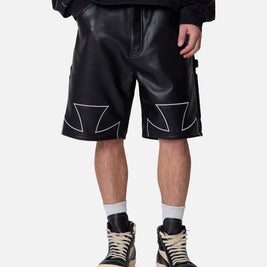 MNML Ultra Baggy Iron Cross Leather Shorts Black - Scentleo