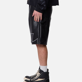 MNML Ultra Baggy Iron Cross Leather Shorts Black - Scentleo