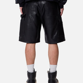 MNML Ultra Baggy Iron Cross Leather Shorts Black - Scentleo