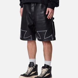 MNML Ultra Baggy Iron Cross Leather Shorts Black - Scentleo