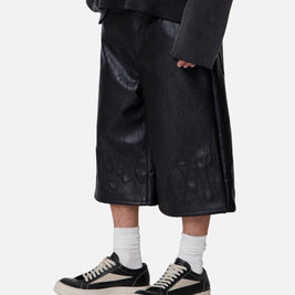 MNML Ultra Baggy Leather Flame Shorts Black - Scentleo