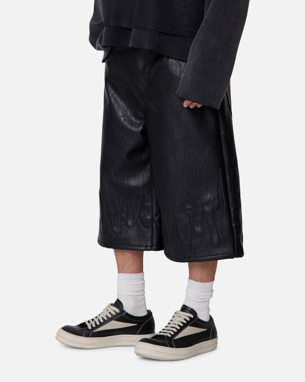 MNML Ultra Baggy Leather Flame Shorts Black - Scentleo