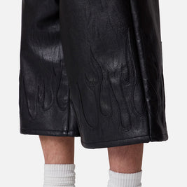 MNML Ultra Baggy Leather Flame Shorts Black - Scentleo