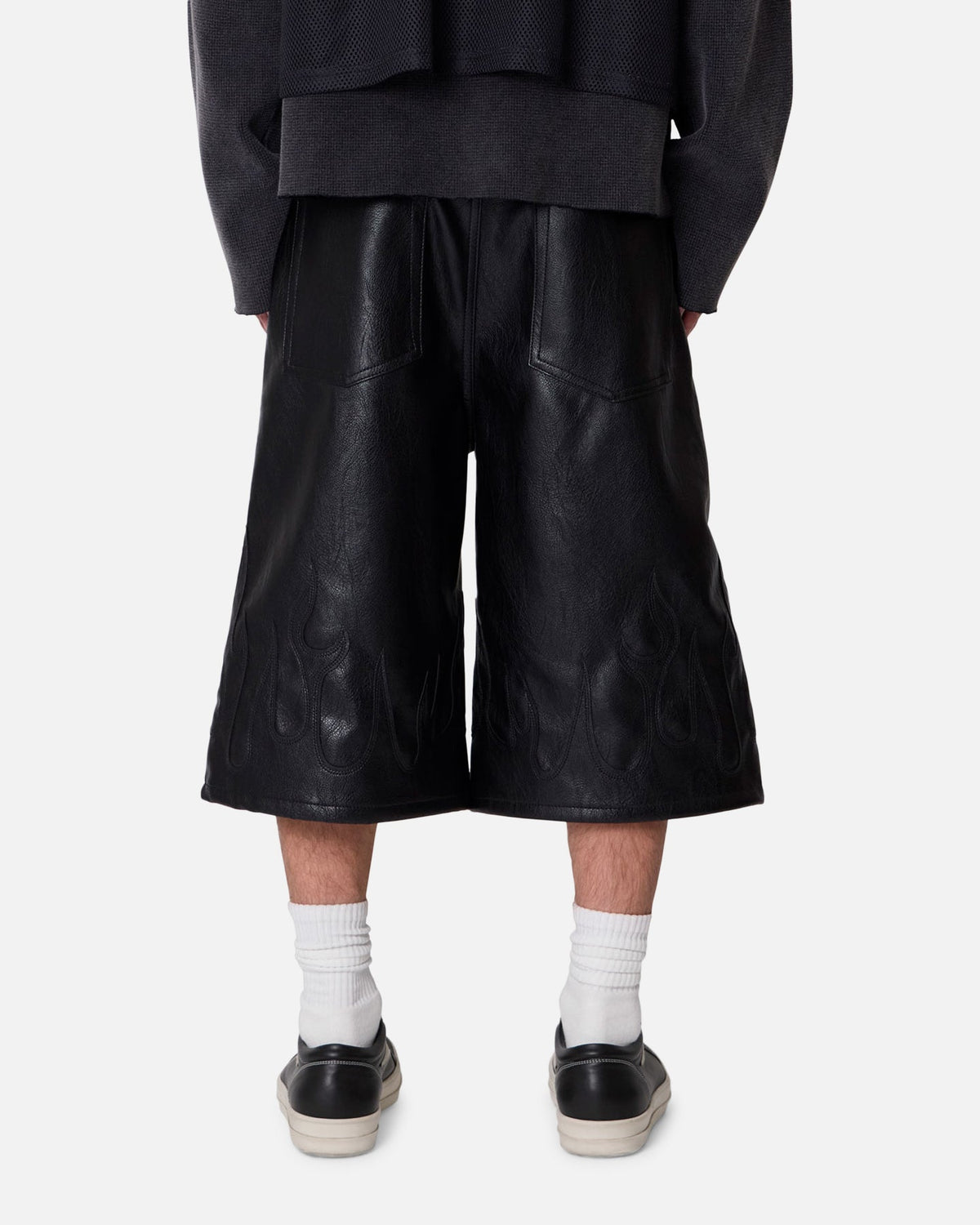 MNML Ultra Baggy Leather Flame Shorts Black - Scentleo