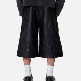 MNML Ultra Baggy Leather Flame Shorts Black - Scentleo