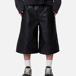 MNML Ultra Baggy Leather Flame Shorts Black - Scentleo