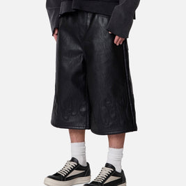 MNML Ultra Baggy Leather Flame Shorts Black - Scentleo