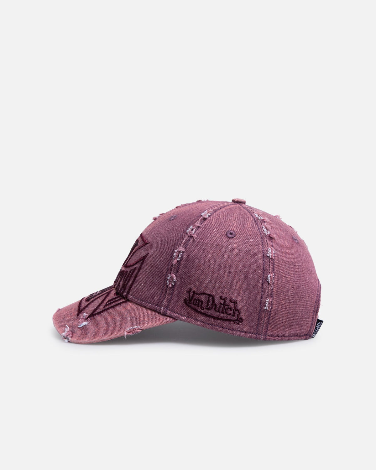 Von Dutch Cross Distressed Strapback Cap Burgundy - Scentleo
