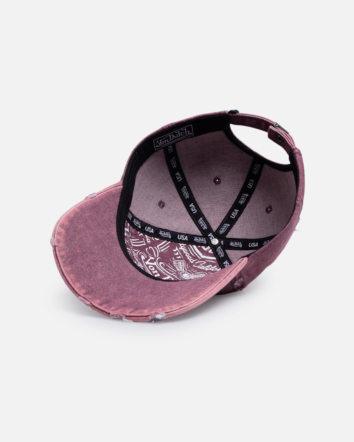 Von Dutch Cross Distressed Strapback Cap Burgundy - Scentleo