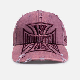 Von Dutch Cross Distressed Strapback Cap Burgundy - Scentleo