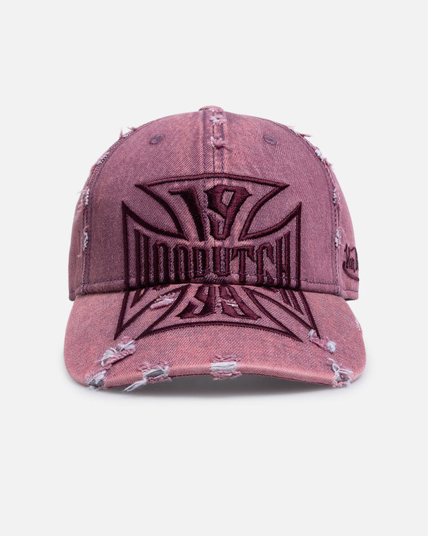 Von Dutch Cross Distressed Strapback Cap Burgundy - Scentleo