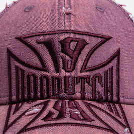 Von Dutch Cross Distressed Strapback Cap Burgundy - Scentleo