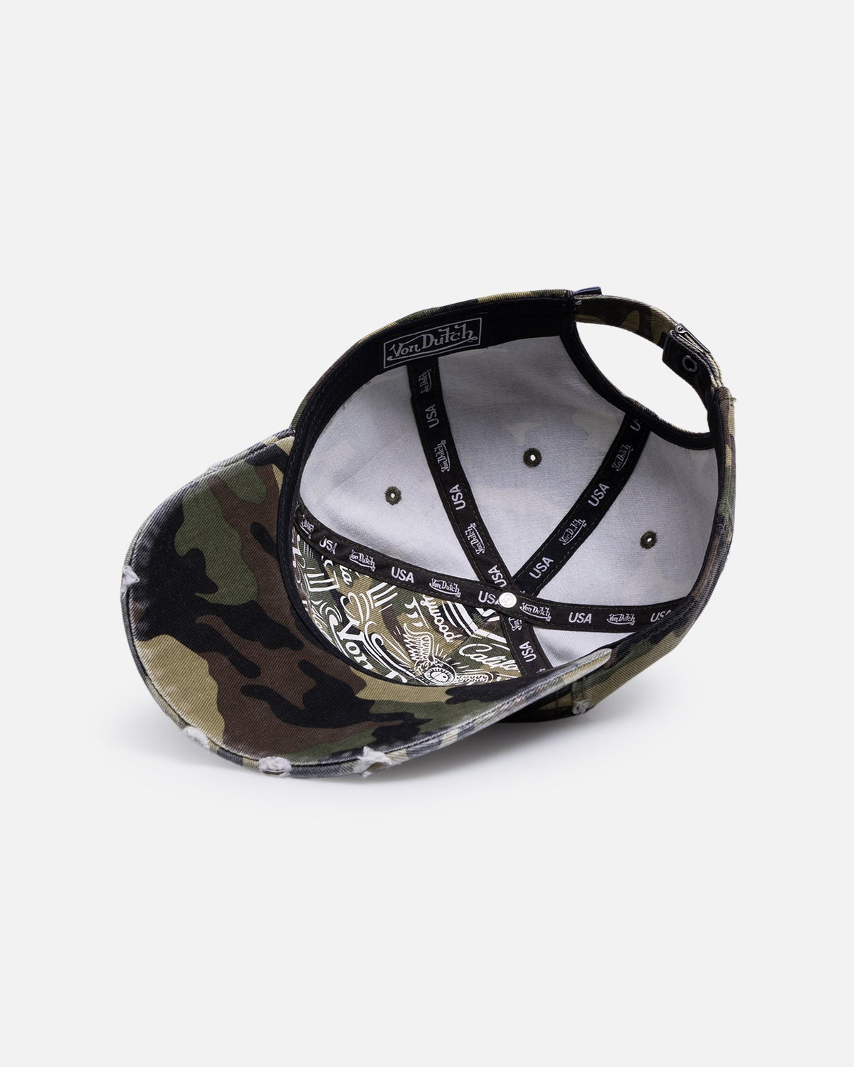 Von Dutch Cross Distressed Strapback Cap Camo - Scentleo