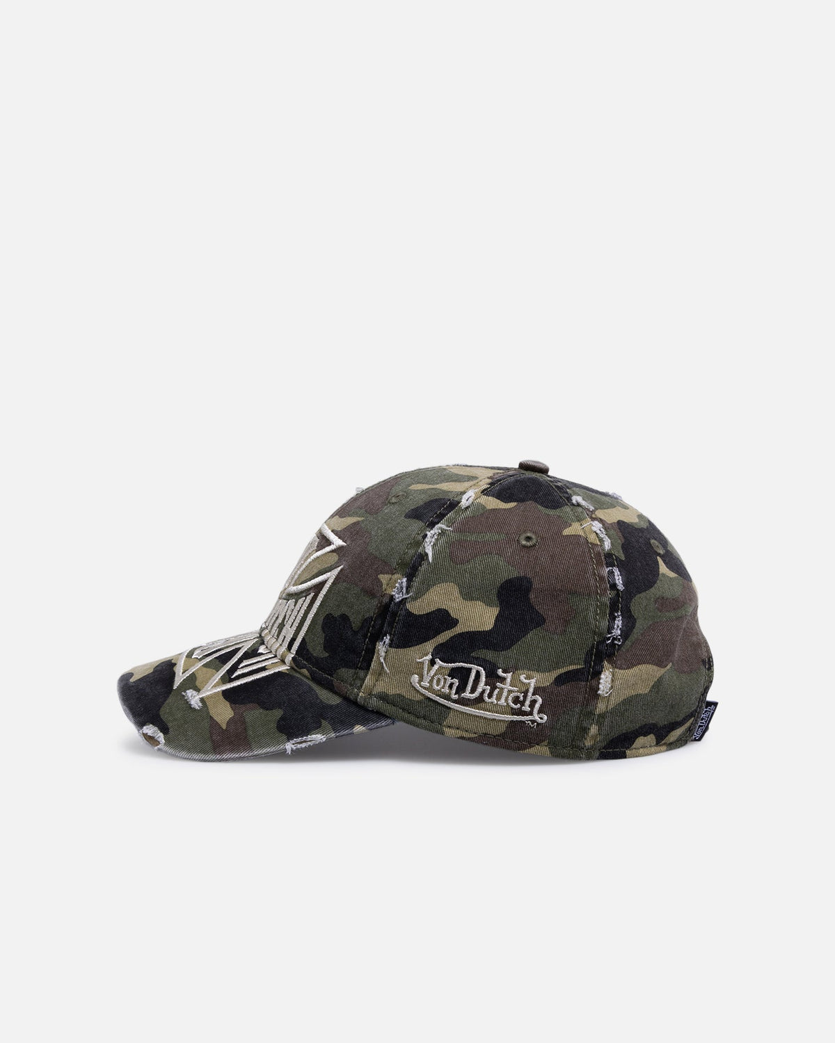 Von Dutch Cross Distressed Strapback Cap Camo - Scentleo
