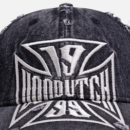 Von Dutch Cross Distressed Strapback Cap Washed Black - Scentleo