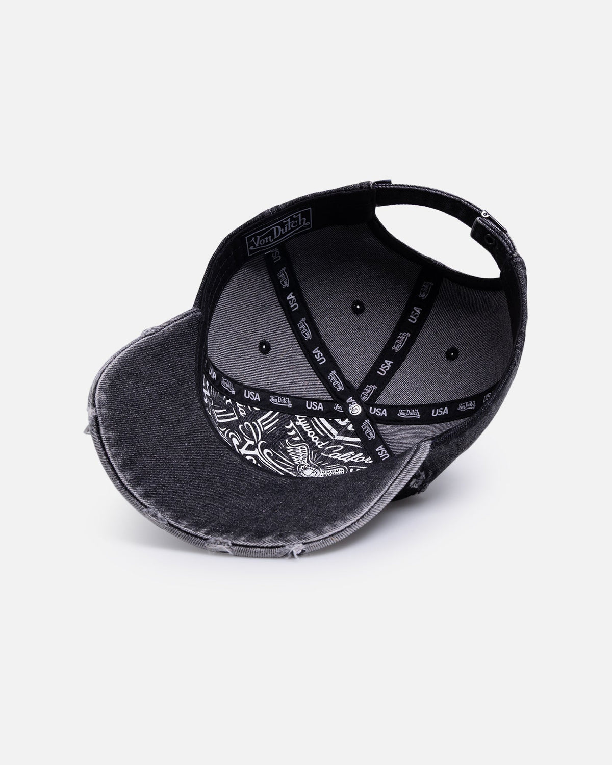 Von Dutch Cross Distressed Strapback Cap Washed Black - Scentleo