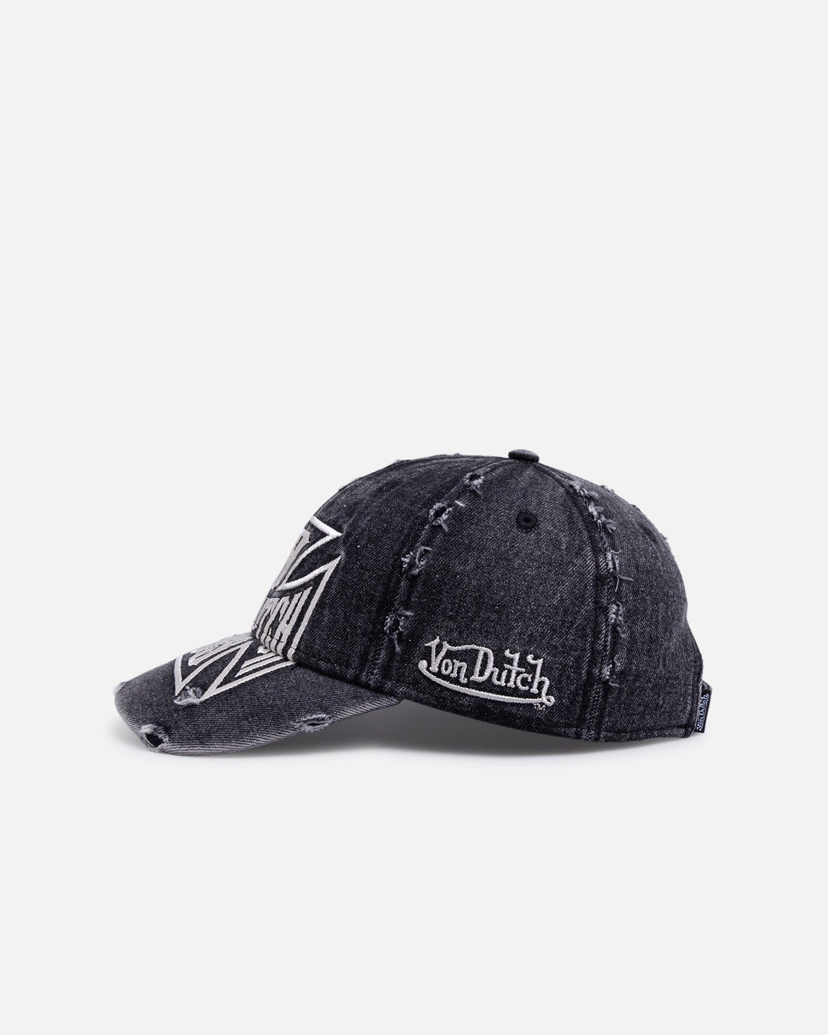Von Dutch Cross Distressed Strapback Cap Washed Black - Scentleo