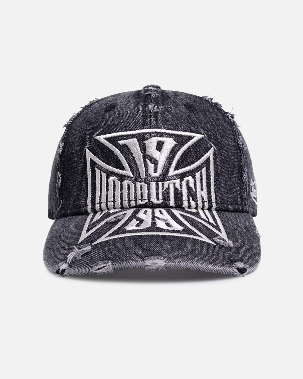 Von Dutch Cross Distressed Strapback Cap Washed Black - Scentleo