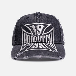 Von Dutch Cross Distressed Strapback Cap Washed Black - Scentleo