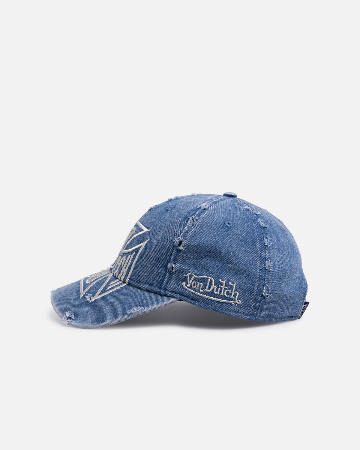 Von Dutch Cross Distressed Strapback Cap Washed Blue - Scentleo