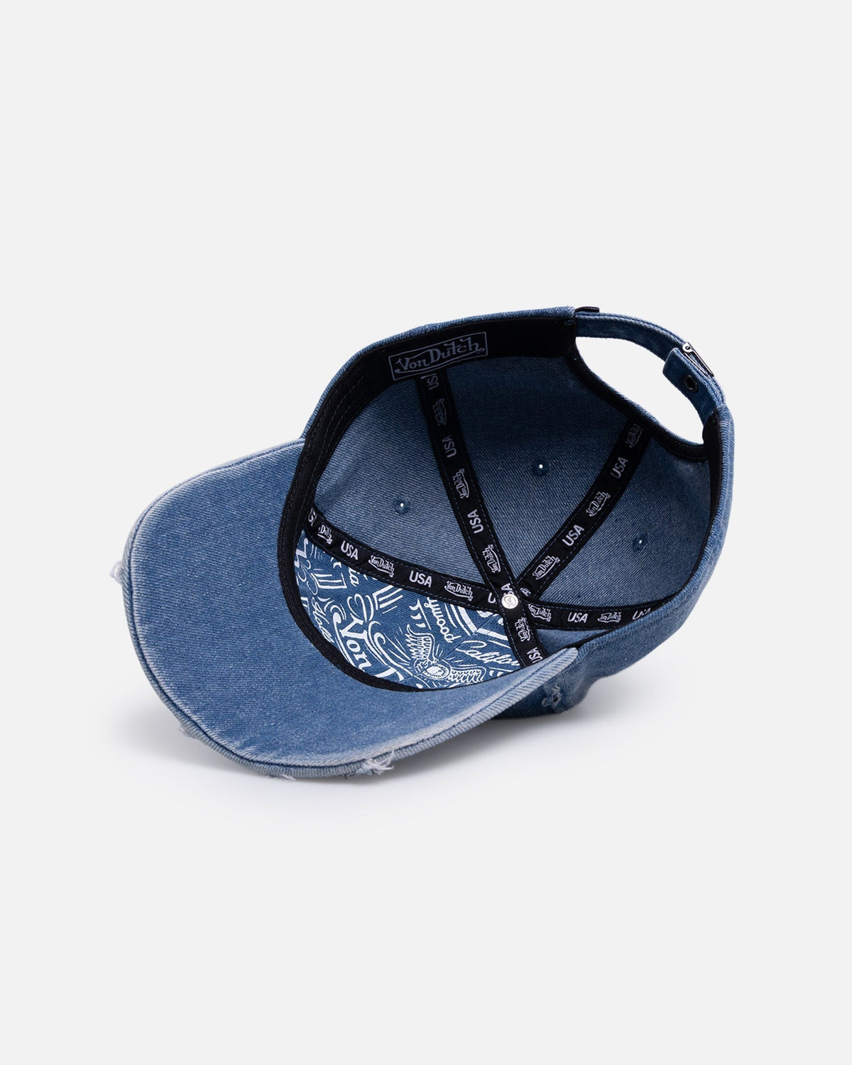 Von Dutch Cross Distressed Strapback Cap Washed Blue - Scentleo