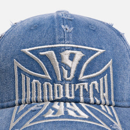 Von Dutch Cross Distressed Strapback Cap Washed Blue - Scentleo