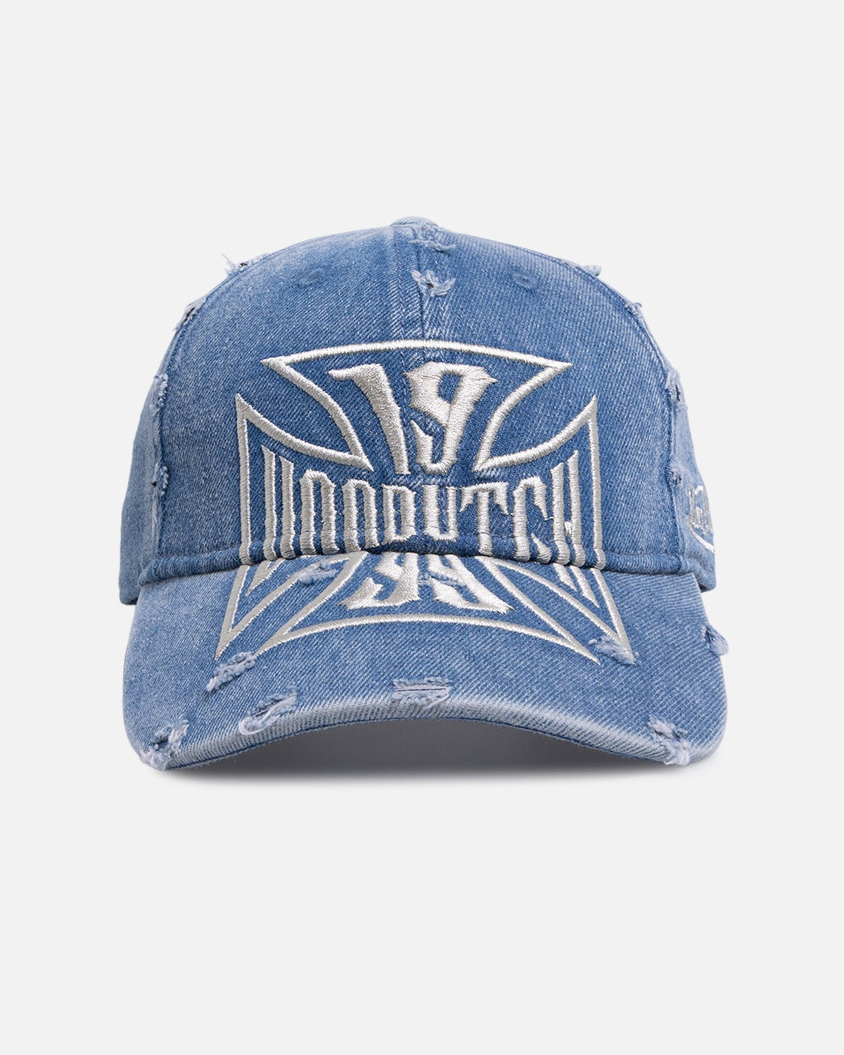 Von Dutch Cross Distressed Strapback Cap Washed Blue - Scentleo