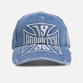 Von Dutch Cross Distressed Strapback Cap Washed Blue - Scentleo