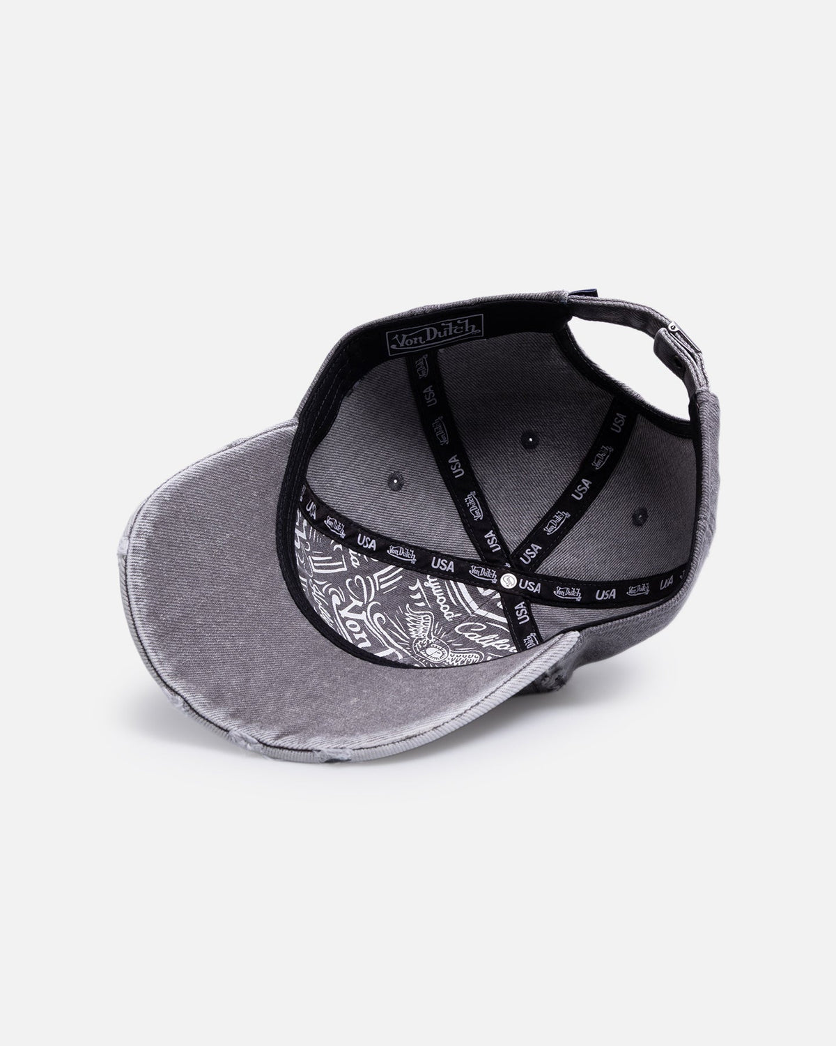 Von Dutch Cross Distressed Strapback Cap Washed Grey - Scentleo