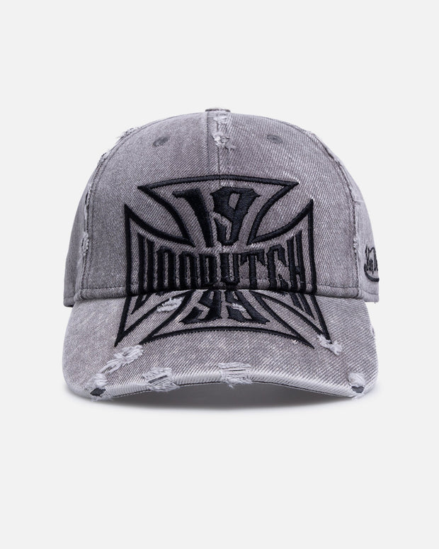 Von Dutch Cross Distressed Strapback Cap Washed Grey - Scentleo