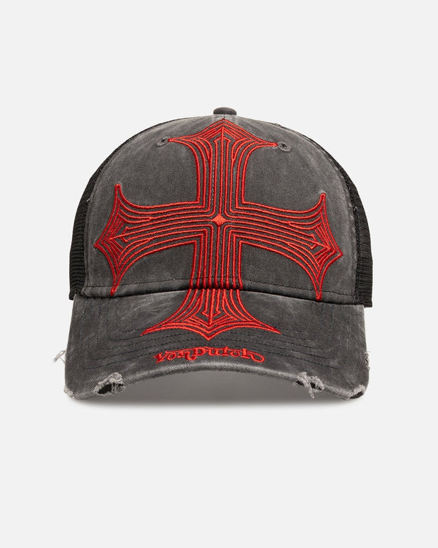 Von Dutch Worn Out Trucker Snapback Hat Washed Black - Scentleo